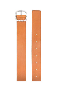 Thumbnail for Crystals Buckle Leather Belt in Naturale-Accessories-forte_forte-Debs Boutique