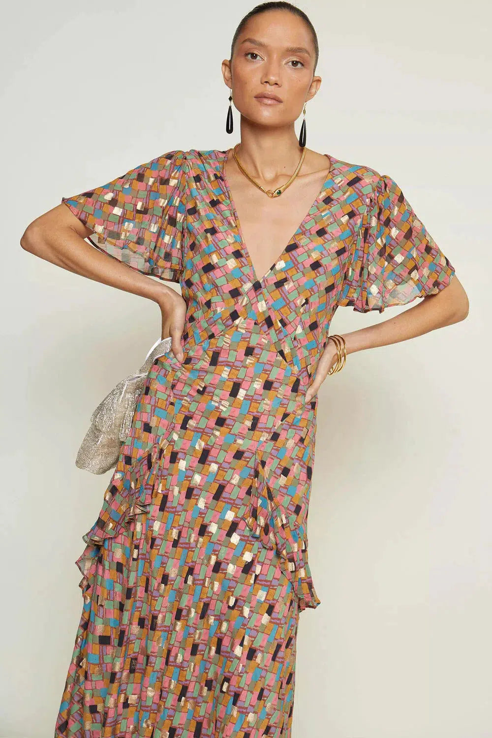 Evie Dress Klimt Stamp Foil-Dress-Rixo-Debs Boutique