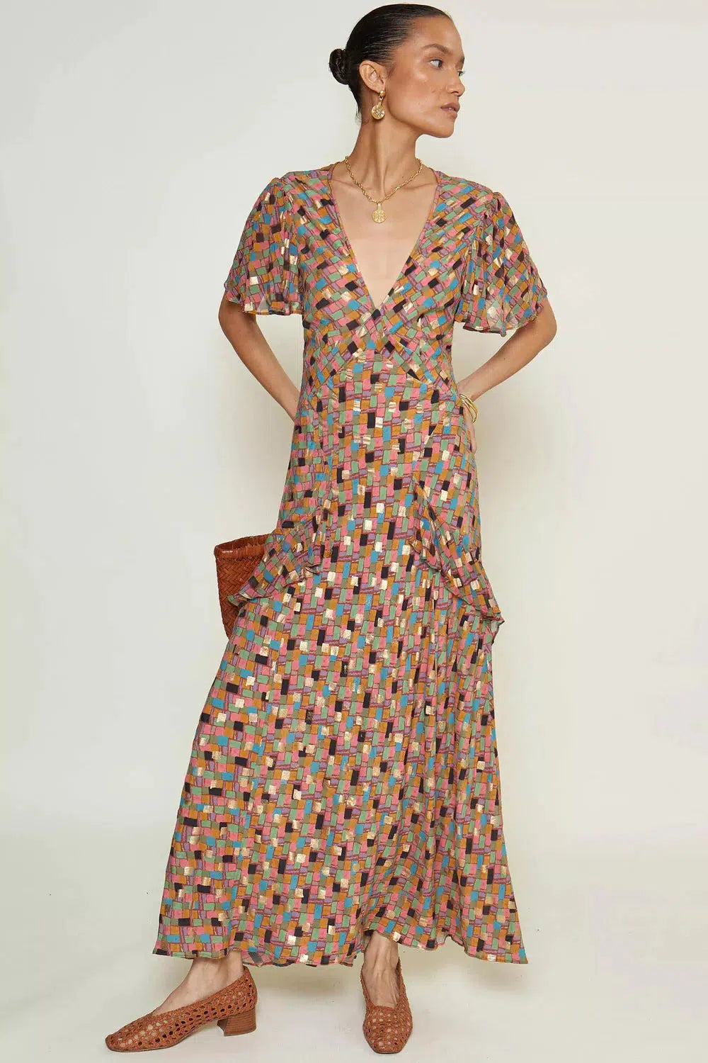 Evie Dress Klimt Stamp Foil-Dress-Rixo-Debs Boutique