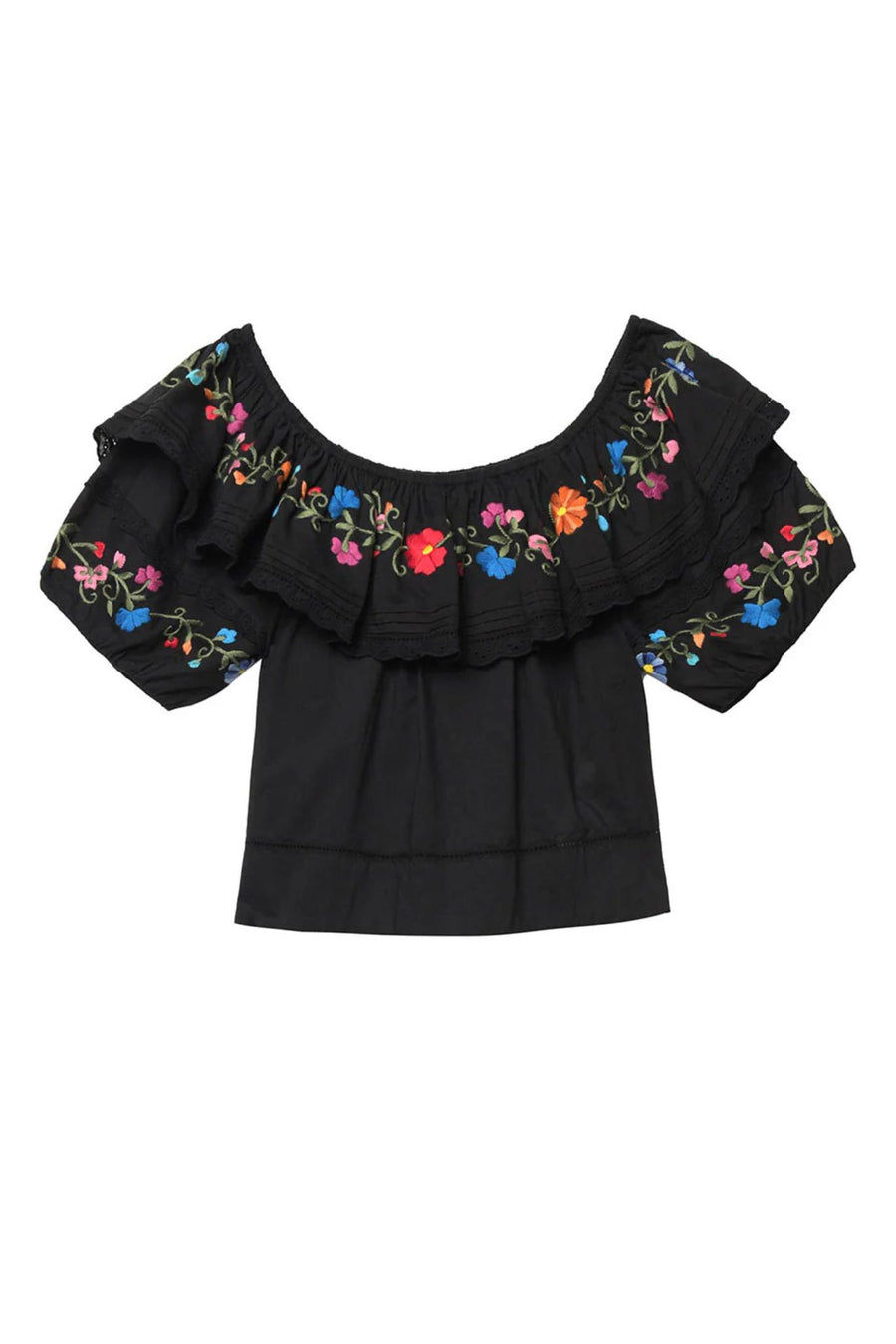 Lisette Top Ombre Floral Embroidery Black-Tops-Rixo-Debs Boutique