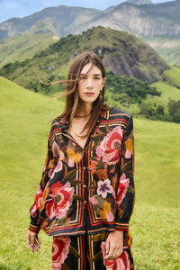 Thumbnail for Chenille Flowers Black Shirt-Tops-Farm Rio-Debs Boutique