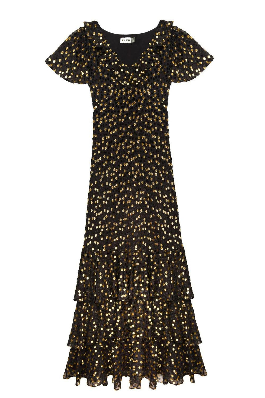 AMELLE DRESS SCATTER DEVORE GOLD-DRESS-RIXO-Debs Boutique