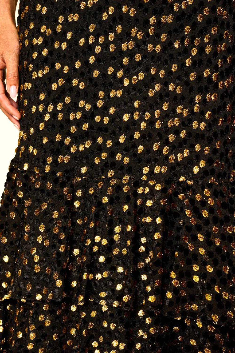 AMELLE DRESS SCATTER DEVORE GOLD-DRESS-RIXO-Debs Boutique