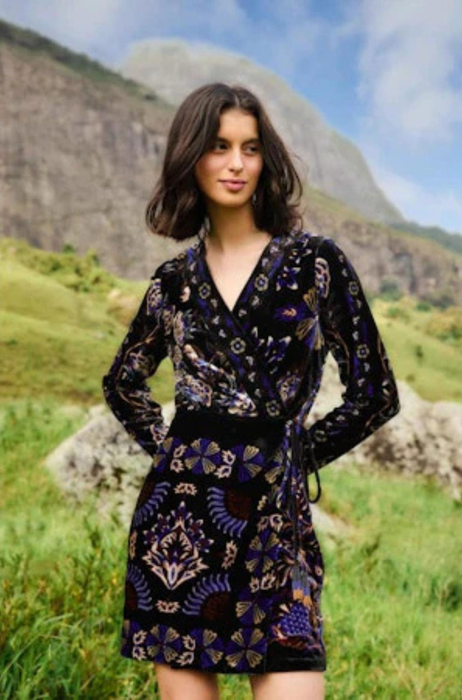 Arabesque Mix Scarves Black Wrap Mini Dress-Dresses-Farm Rio-Debs Boutique