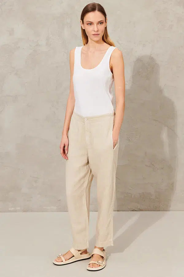 LINEN SLIM PANT PEARL GREY-PANT-Transit-Debs Boutique