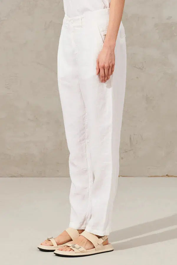LINEN SLIM PANT WHITE-PANT-Transit-Debs Boutique