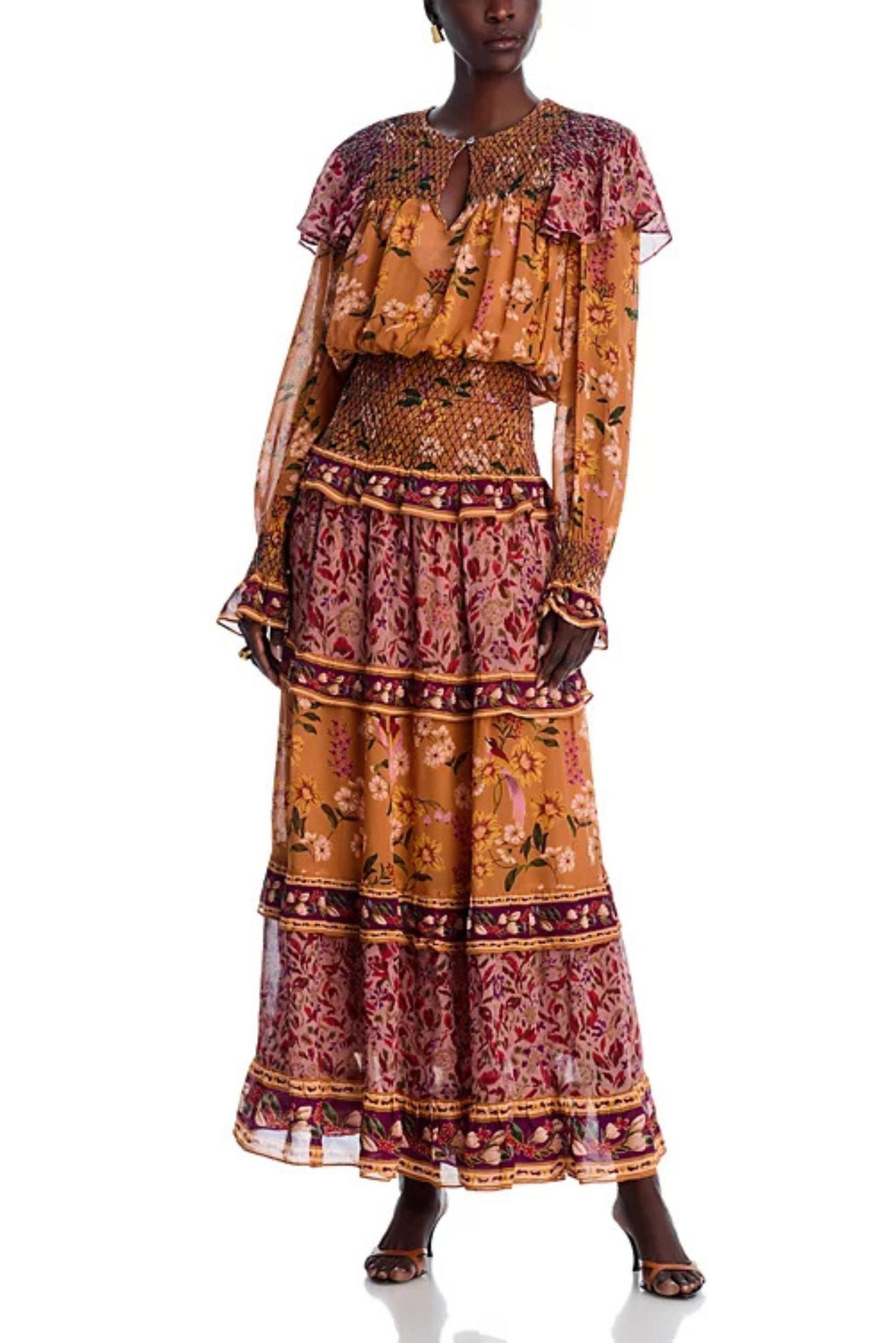 COLORFUL BIRDS CAMEL VINTAGE TINY GARDEN PINK SMOC-Dresses-Farm Rio-Debs Boutique