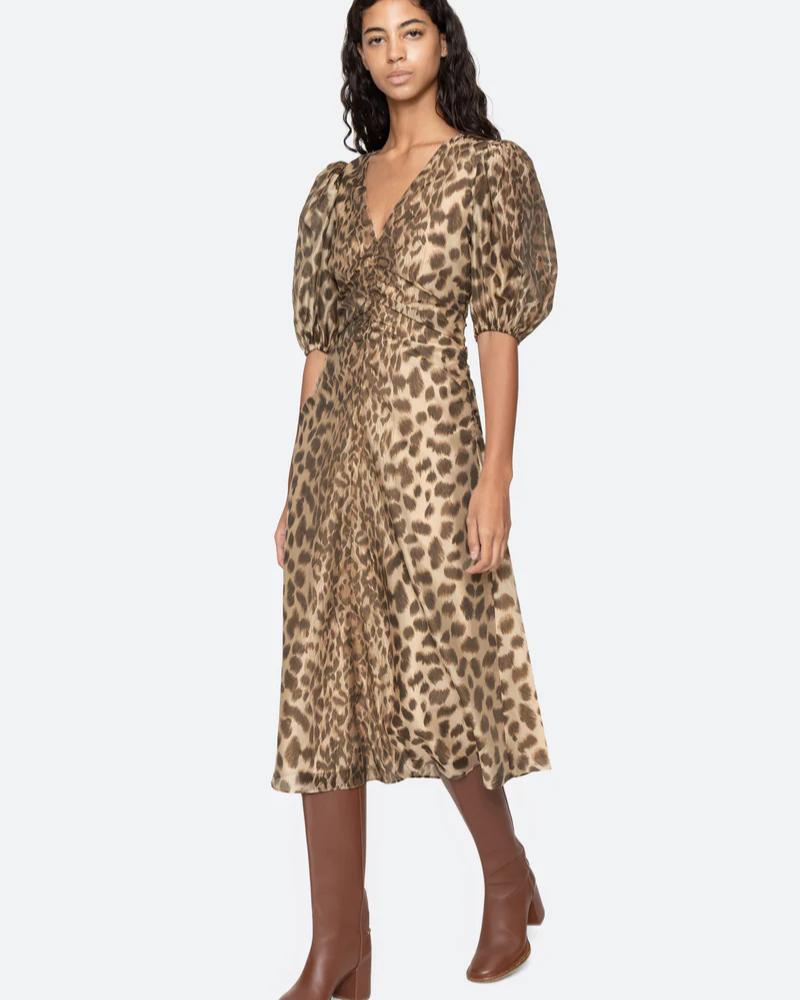 Claude Print Puff Midi Dress cream-Dress-Sea New York-Debs Boutique