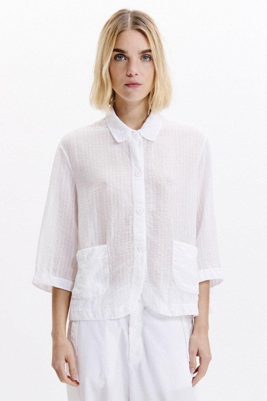 Seersucker Shirt E140 White-Tops-Transit-Debs Boutique