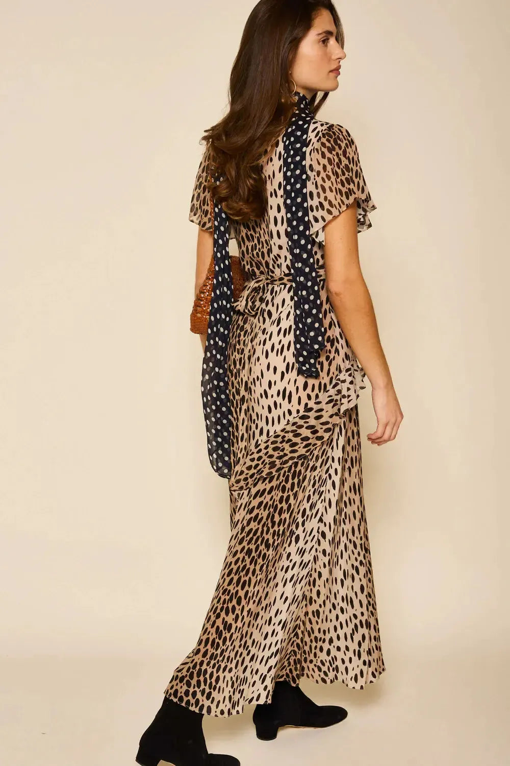 Evie Dress Antelope Spot Black-Dress-Rixo-Debs Boutique