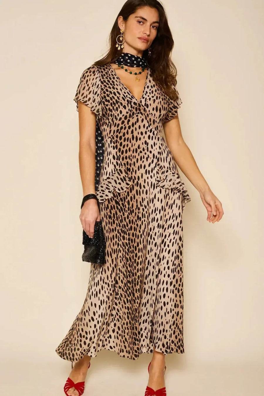 Evie Dress Antelope Spot Black-Dress-Rixo-Debs Boutique