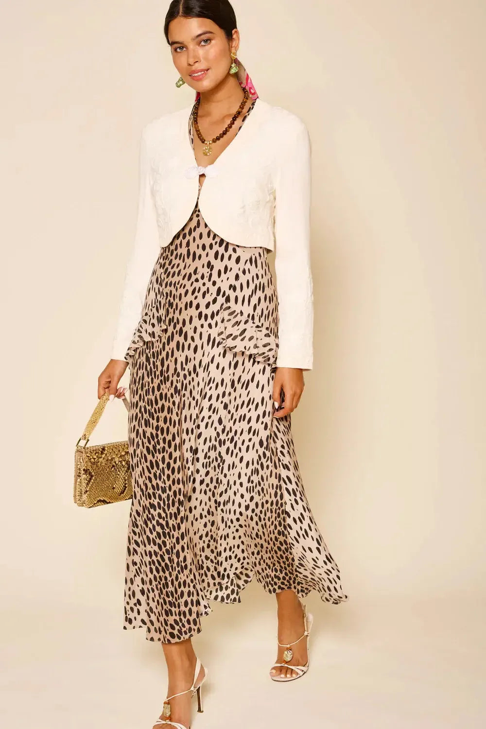 Evie Dress Antelope Spot Black-Dress-Rixo-Debs Boutique
