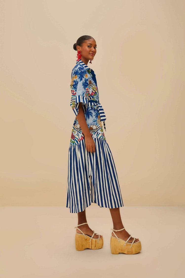 Fresh Table Scarf Blue Midi Dress-Dresses-Farm Rio-Debs Boutique