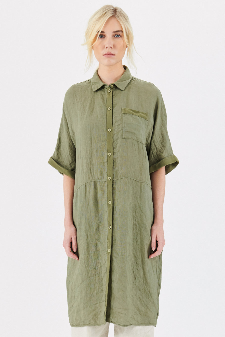 Linen Shirtdress E143 Green-Dress-Transit par Such-Debs Boutique