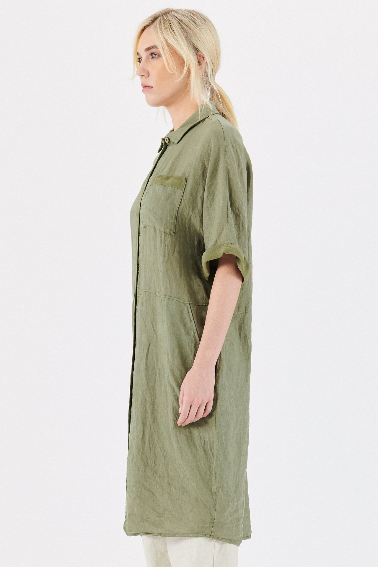 Linen Shirtdress E143 Green-Dress-Transit par Such-Debs Boutique