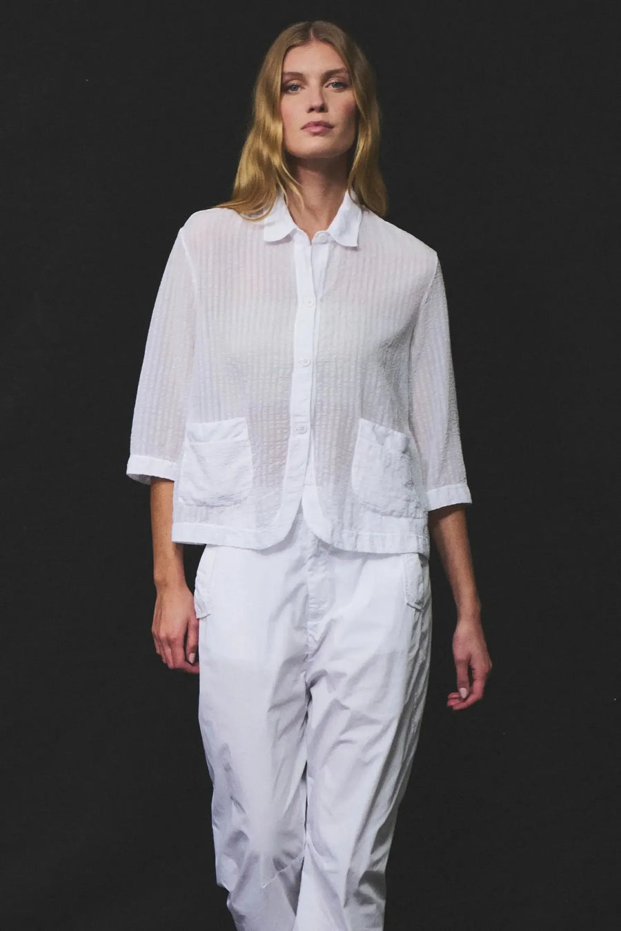 Seersucker Shirt E140 White-Tops-Transit-Debs Boutique