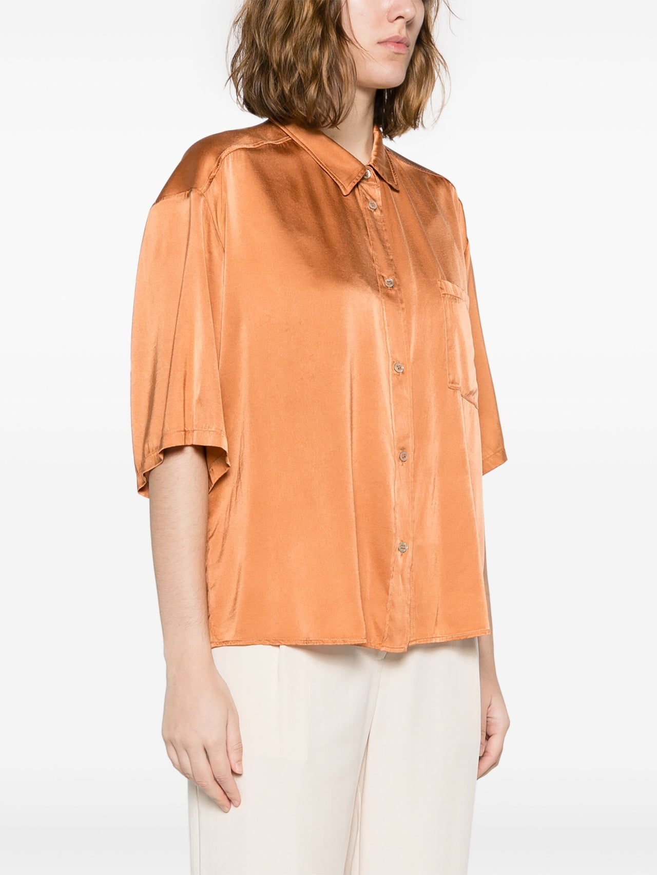 Stretch Silk Satin Short Sleeves Shirt-Shirt-Forte_Forte-Debs Boutique