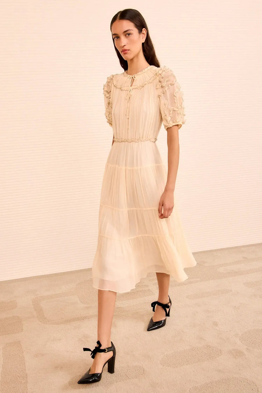 Nan Silk Short Sleeve Midi Dress-Dresses-Ulla Johnson-Debs Boutique