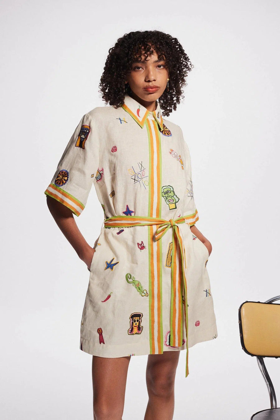 CHECKERS EMBROIDERED MINI DRESS-Dress-Alemais-Debs Boutique