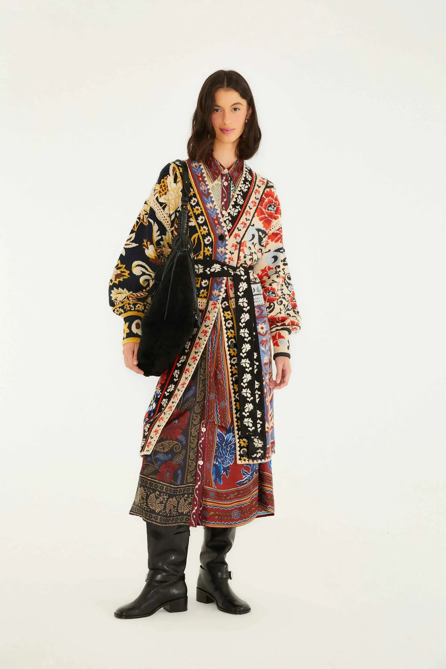 Flower Print Patchwork Knit Midi Cardigan-SWEATERS & CARDIGANS-Farm Rio-Debs Boutique
