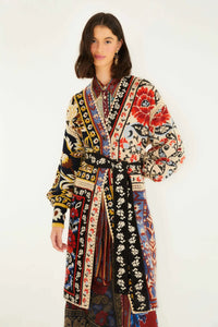 Thumbnail for Flower Print Patchwork Knit Midi Cardigan-SWEATERS & CARDIGANS-Farm Rio-Debs Boutique