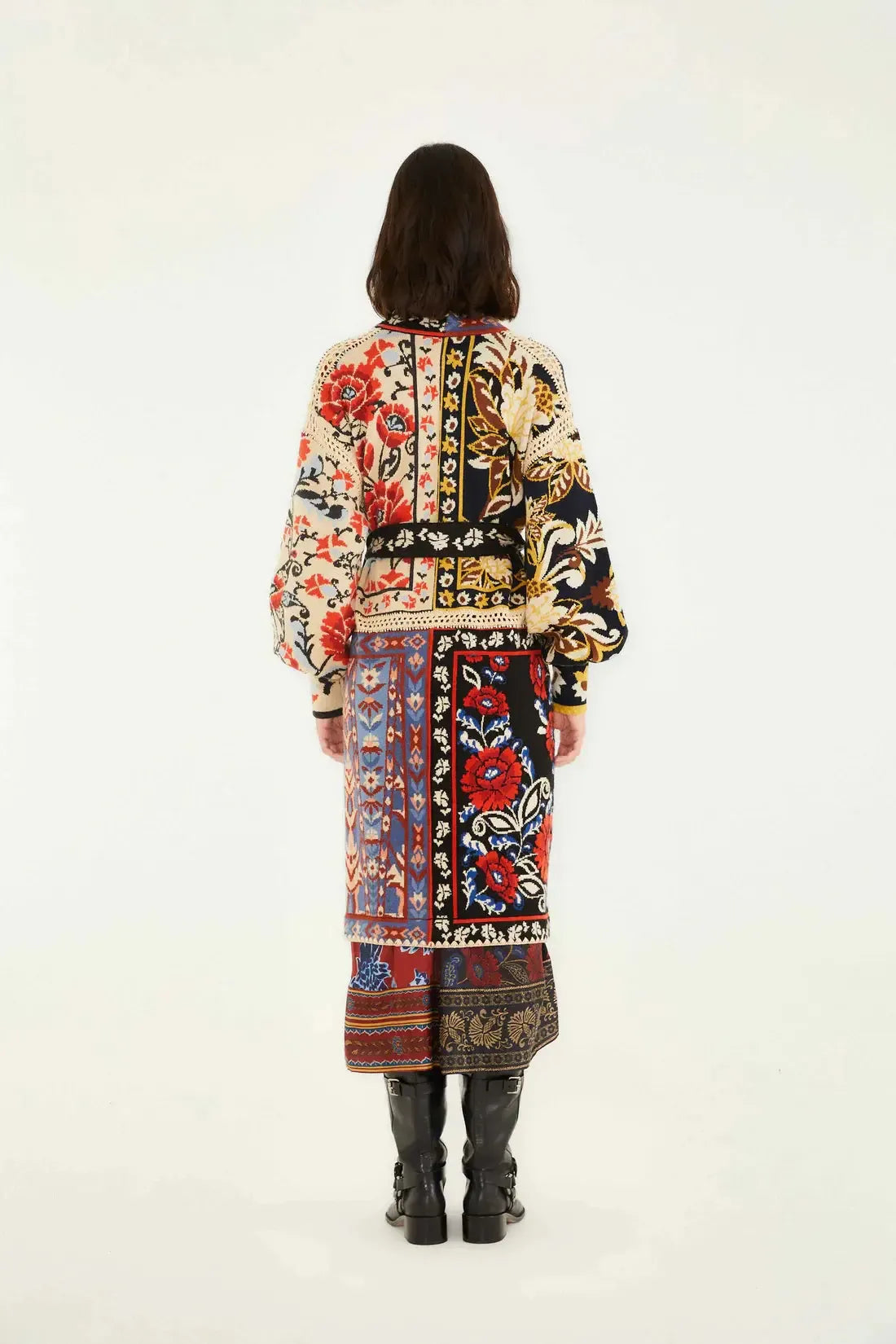 Flower Print Patchwork Knit Midi Cardigan-SWEATERS & CARDIGANS-Farm Rio-Debs Boutique