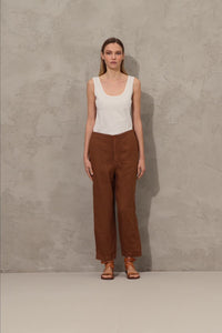 LINEN SLIM PANT RUST