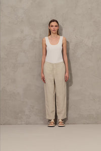 LINEN SLIM PANT PEARL GREY