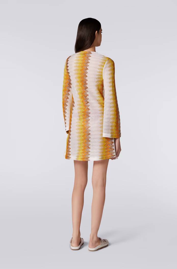 Long-sleeved kaftan in viscose blend with zigzag lamé.-Dress-M Missoni-Debs Boutique