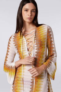 Thumbnail for Long-sleeved kaftan in viscose blend with zigzag lamé.-Dress-M Missoni-Debs Boutique