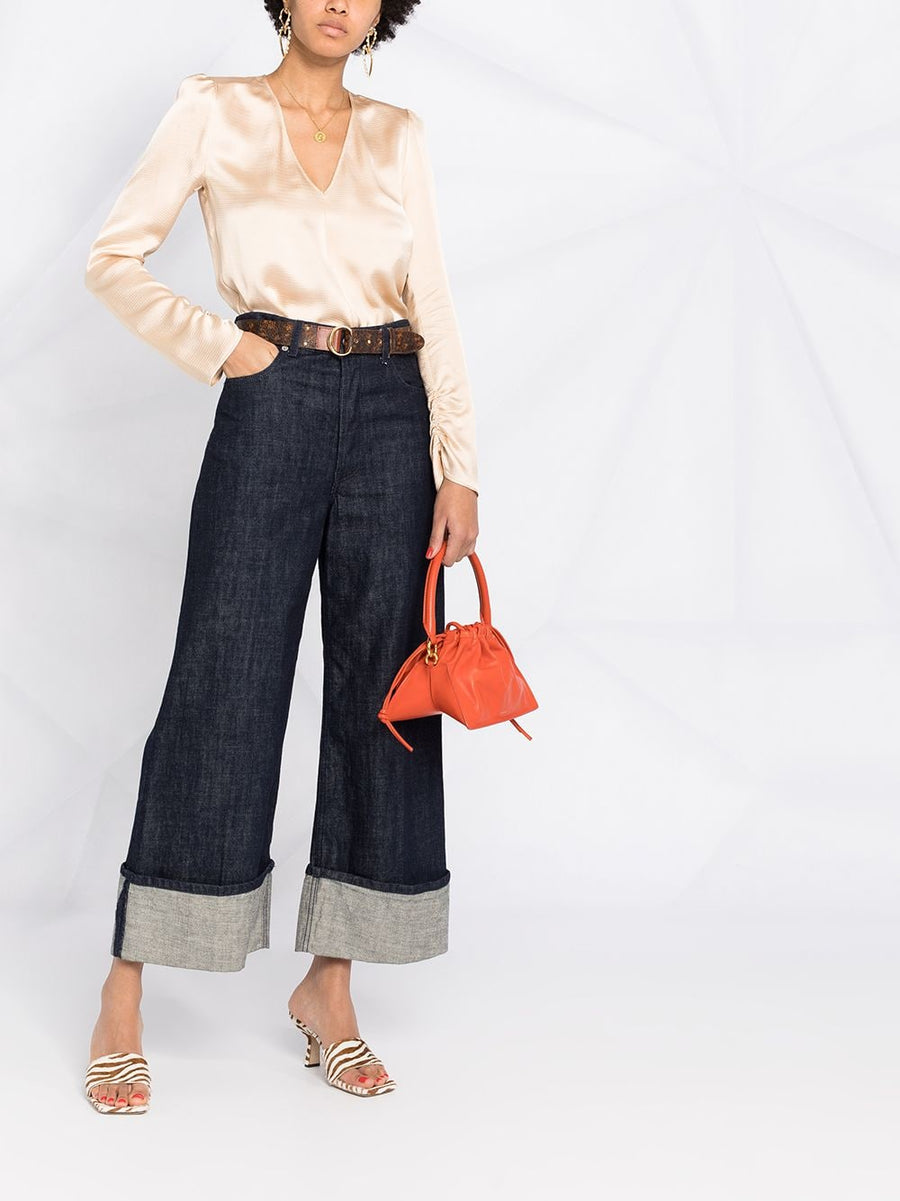 Viscose Cloquet Satin V Neck Shirt-Shirt-forte_forte-Debs Boutique