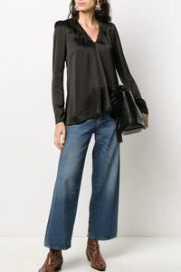 Thumbnail for Viscose Cloquet Satin V Neck Shirt-Shirt-forte_forte-Debs Boutique