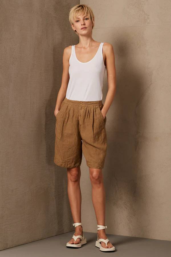 B113 Linen Short in Mustard-Short-Transit-Debs Boutique