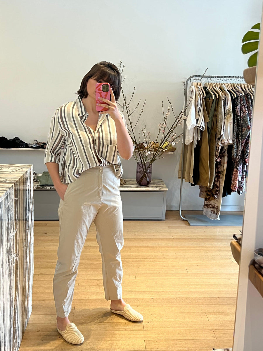 F152 Slim Cotton Pant in Beige-Pant-Transit-Debs Boutique
