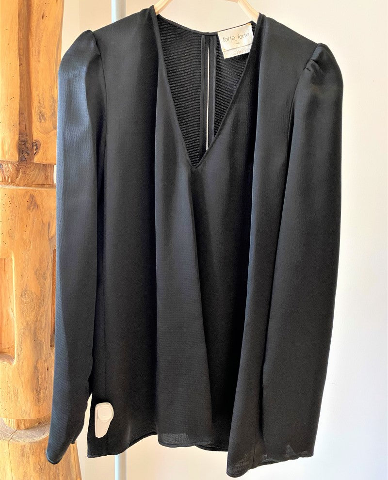Viscose Cloquet Satin V Neck Shirt-Shirt-forte_forte-Debs Boutique