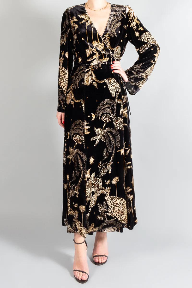 "Mi alma selvaje" print velvet long dress-Dress-Forte Forte-Debs Boutique