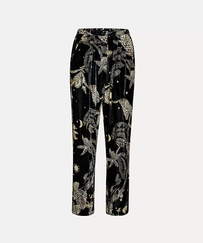 "Mi alma selvaje" print velvet pinces pants-Pant-Forte Forte-Debs Boutique