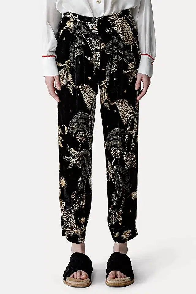 "Mi alma selvaje" print velvet pinces pants-Pant-Forte Forte-Debs Boutique