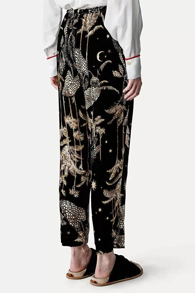 "Mi alma selvaje" print velvet pinces pants-Pant-Forte Forte-Debs Boutique