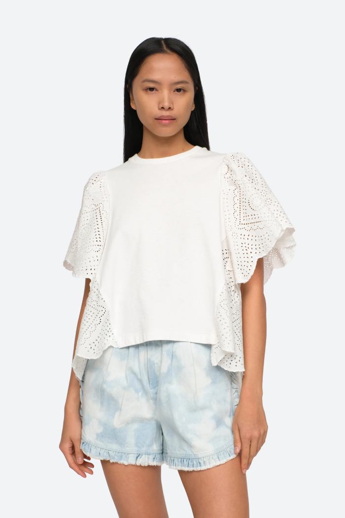 Vienne Eyelet Flutter Sleeve Top-Top-Sea New York-Debs Boutique