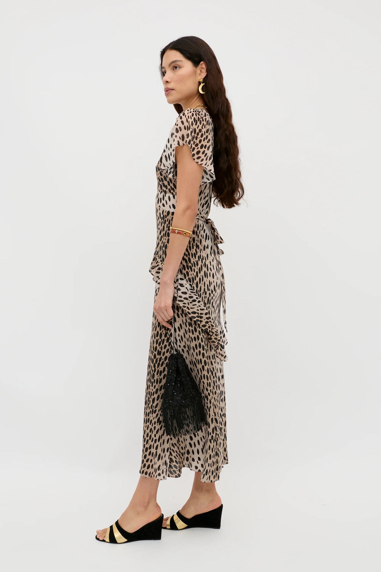 Evie Dress Antelope Spot Black-Dress-Rixo-Debs Boutique