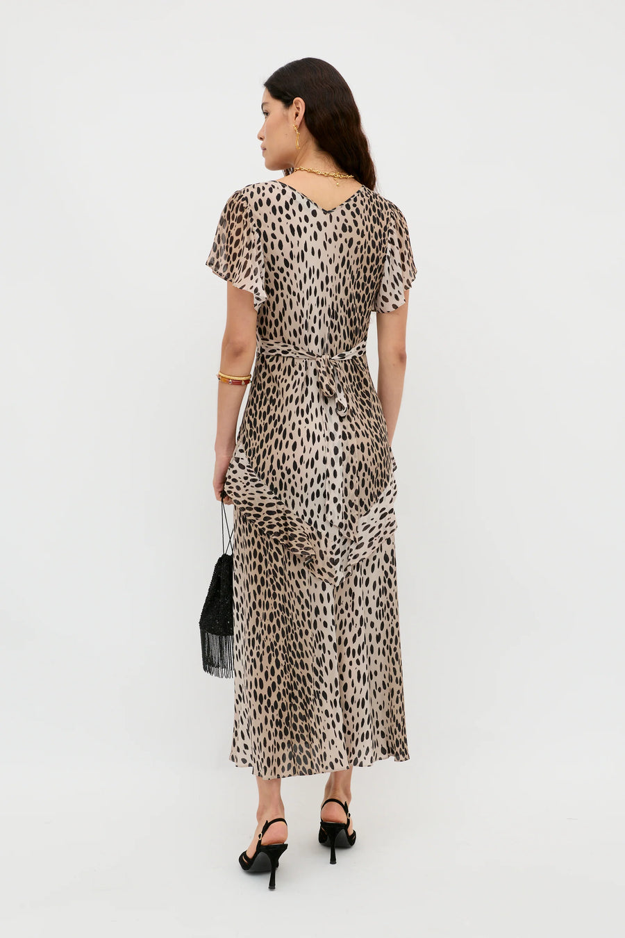 Evie Dress Antelope Spot Black-Dress-Rixo-Debs Boutique