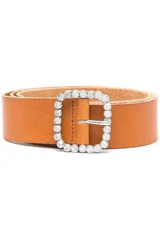 Crystals Buckle Leather Belt in Naturale-Accessories-forte_forte-Debs Boutique