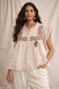 Thumbnail for Cropped Fringe Blouse w Embroidery-Tops-Dhaari-Debs Boutique