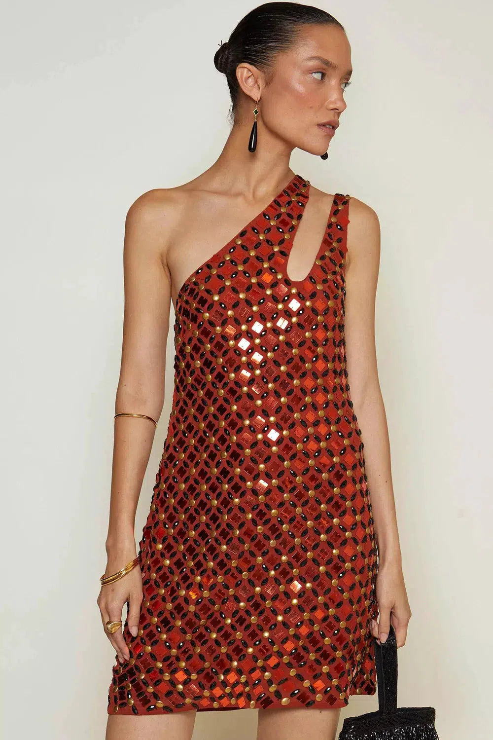 Perri Dress Abstract Tile Gold-Dress-Rixo-Debs Boutique