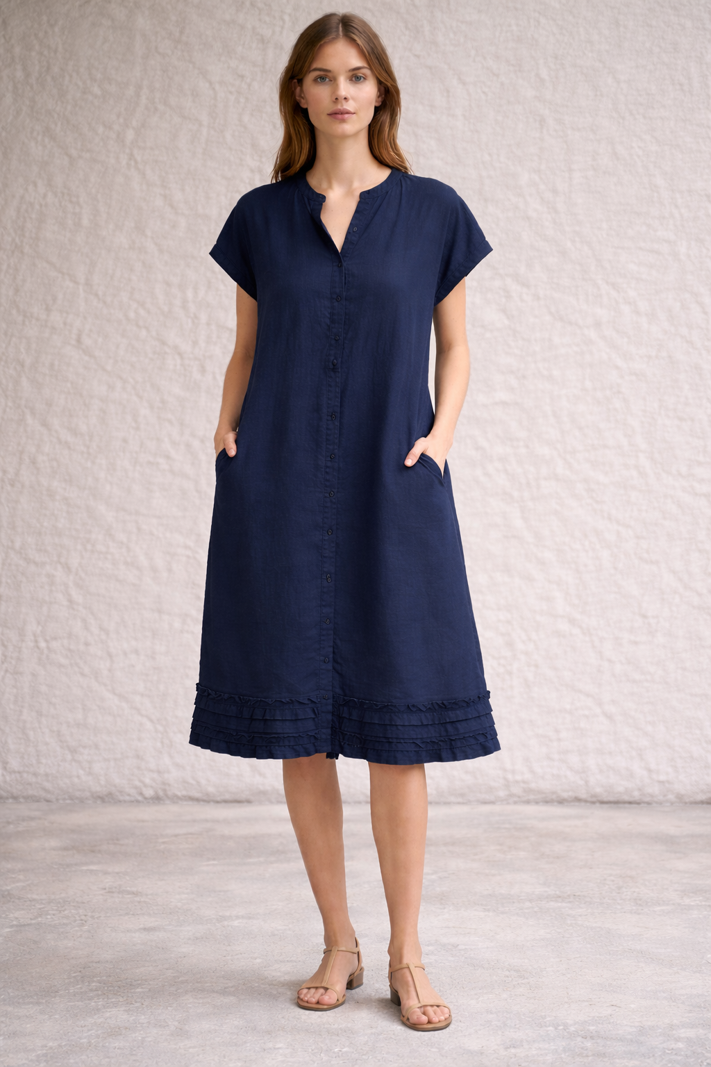 Cotton Stretch Shirt Dress - Blue Notte