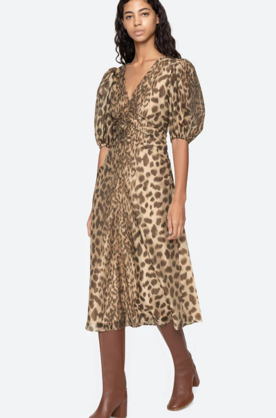 Claude Print Puff Midi Dress cream-Dress-Sea New York-Debs Boutique