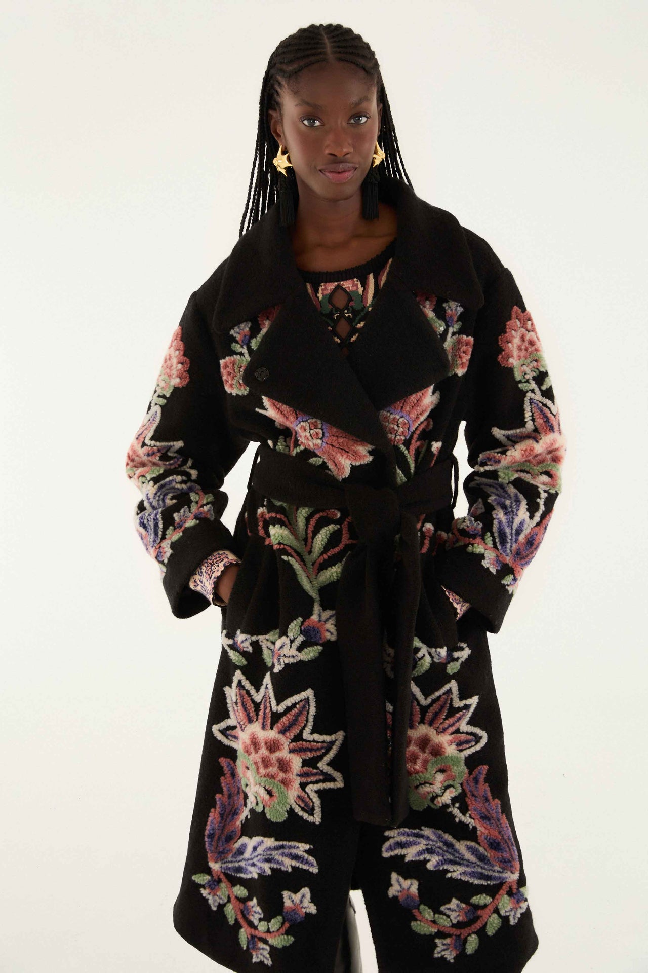 Marvelous Garden Black Fleece Coat-Jackets & outerweare-Farm Rio-Debs Boutique