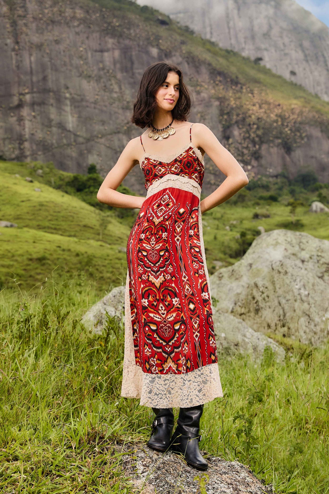 Ainika Pineapple Ikat Sand Midi Dress-Dresses-Farm Rio-Debs Boutique