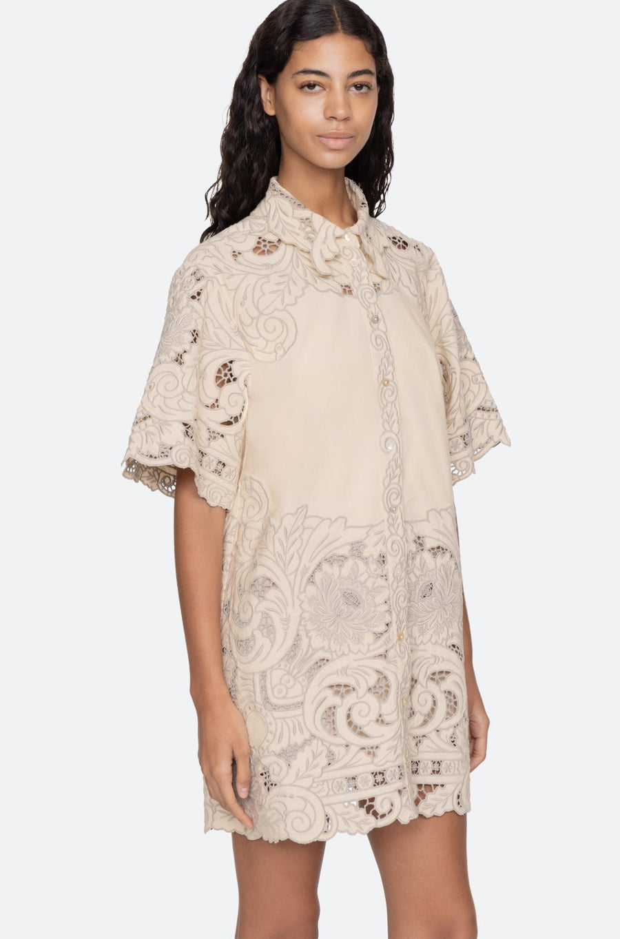 Ceci Embroidery Shirtdress Cream-Dress-Sea New York-Debs Boutique